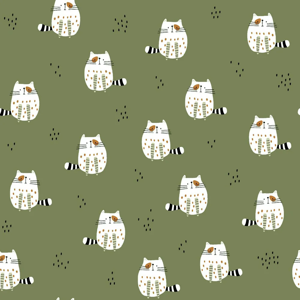 Sweaterstof kaki groen met katten - Poppy